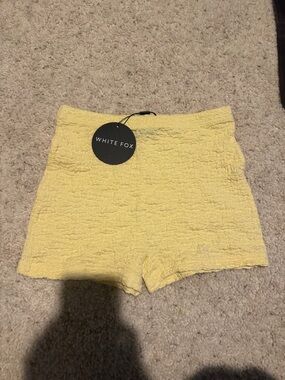 White Fox Boutique Yellow High-Waist Textured Shorts